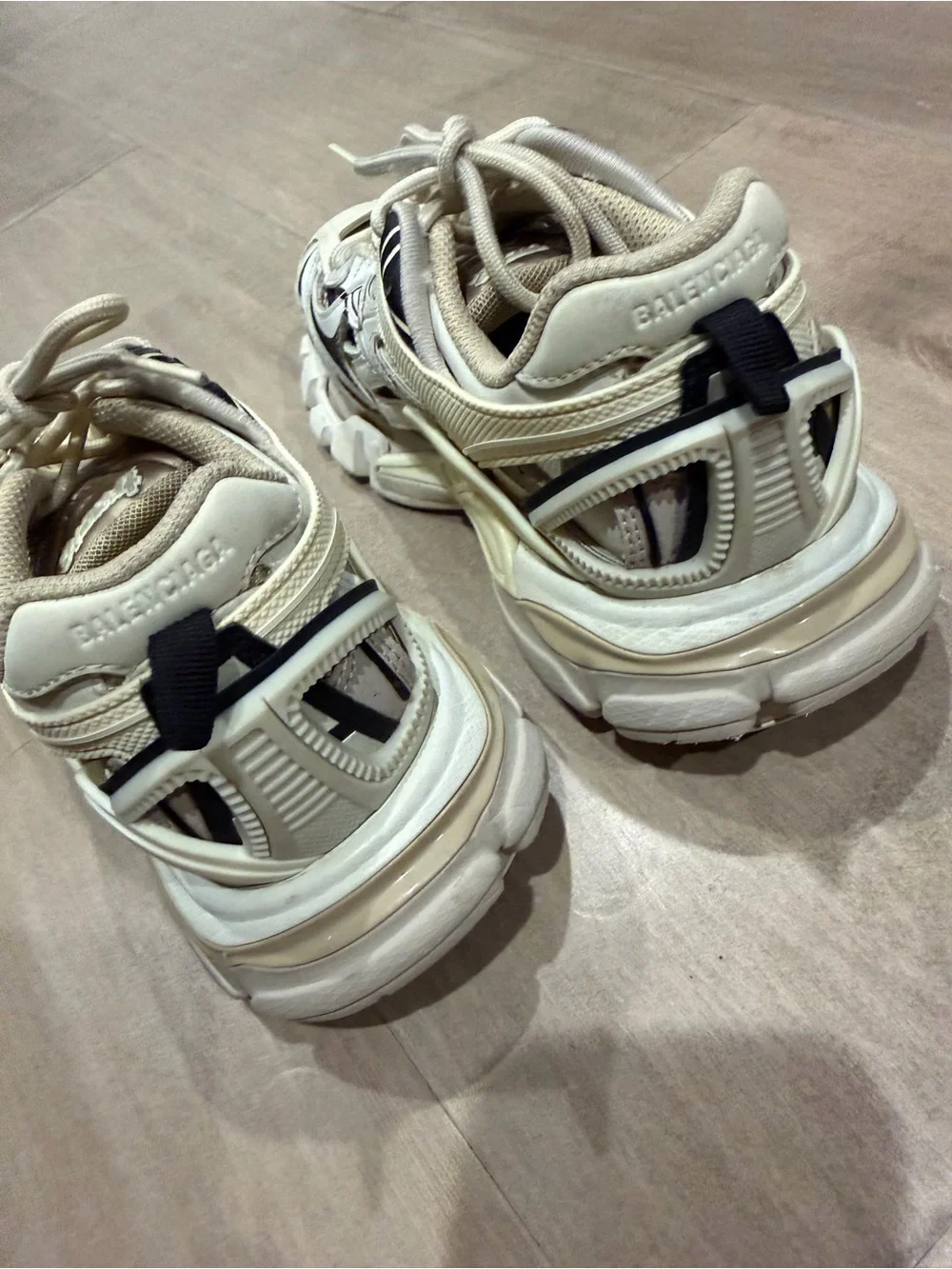 Balenciaga Kid’s Cream and Black Layered Track Sneakers